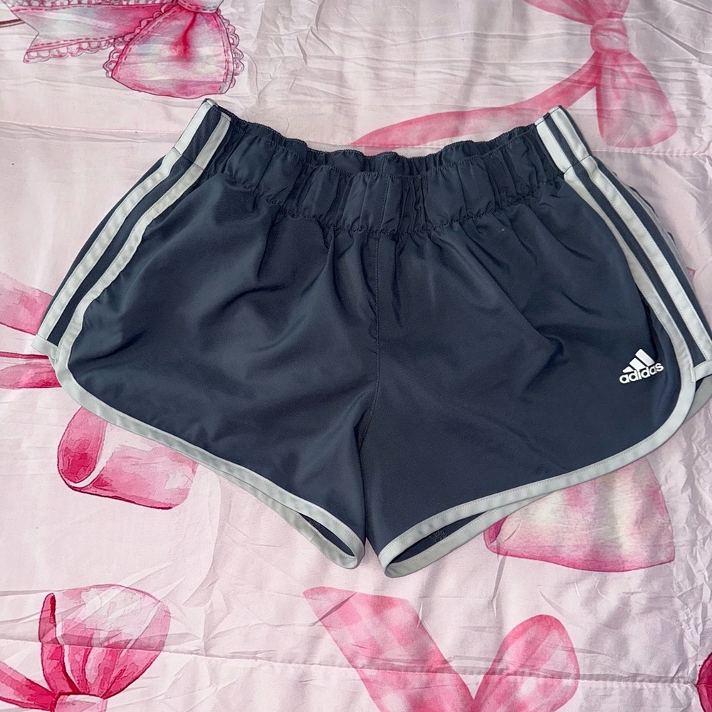 adidas Women's Navy Athletic Shorts with Gray Stripes